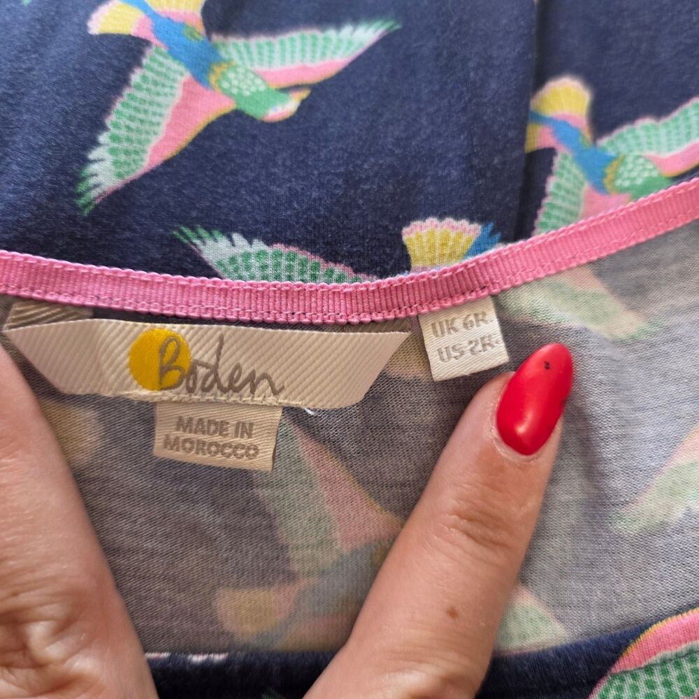 Boden‎ Navy Hummingbird Bird Print Jersey Dress Ruched Waist US 2R UK 6R - Picture 4 of 4